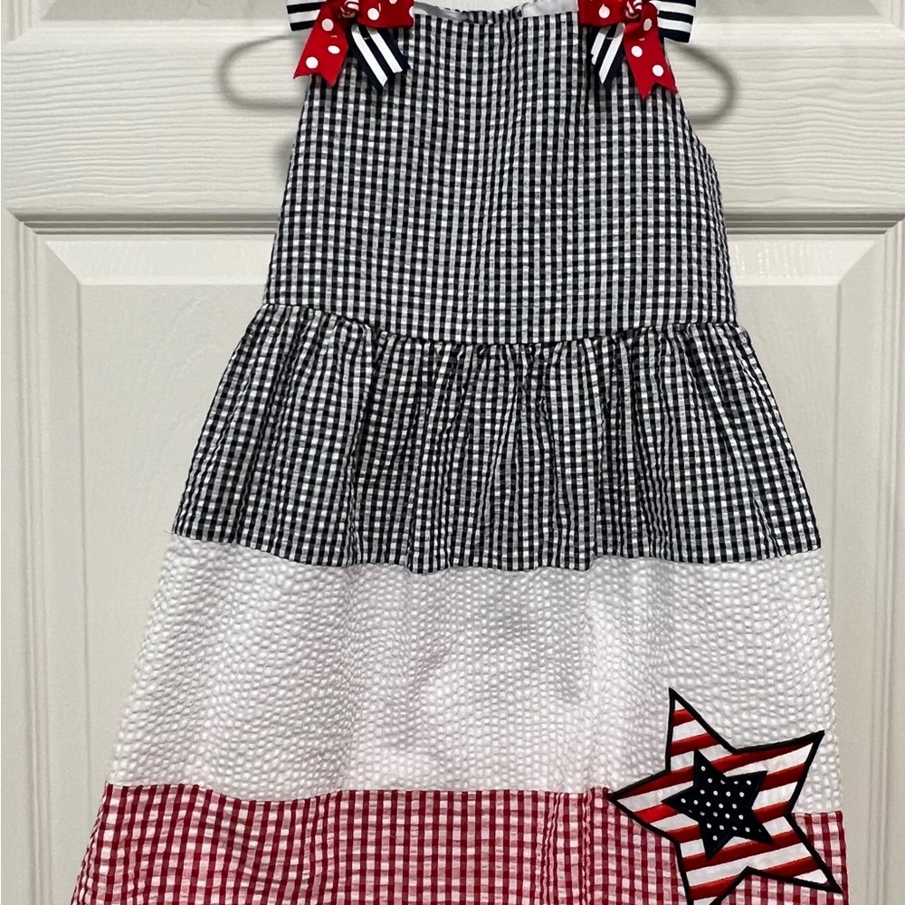 Patriotic Gingham Dress with Star Detail, Little Girl Size 6, like new